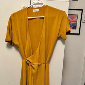 Aritzia mustard wrap dress